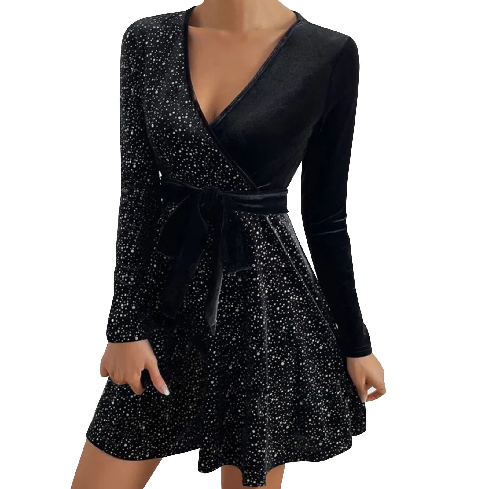 thumbnail image 1 of Vestido de fiesta largo con hombros descubiertos y purpurina para mujer - Vestido de noche sexy y brillante con dobladillo abierto (S-XXL), 1 of 5